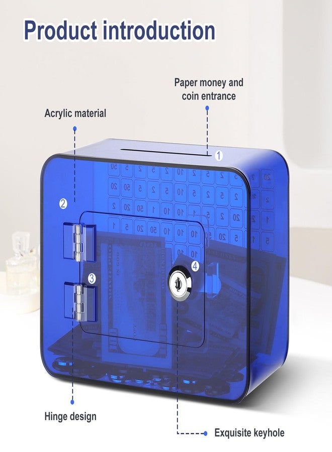 GerayMer Piggy Bank, Acrylic Money Saving Box with Key, Openable Savings Jar for Cash and Coin, with Money Target and Numbers, $1000 Challenge Money Jar, Coin Box for Birthday (Blue) - Image 4